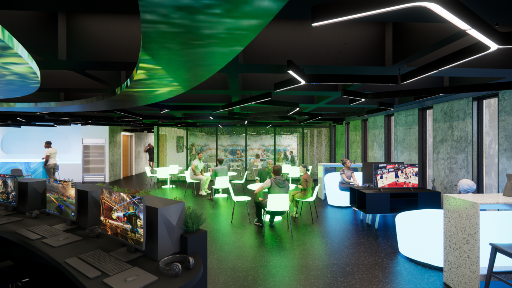 Designing Esports room interiors (gaming rooms) for university student accommodation contexts — wellness spaces + gym consultants